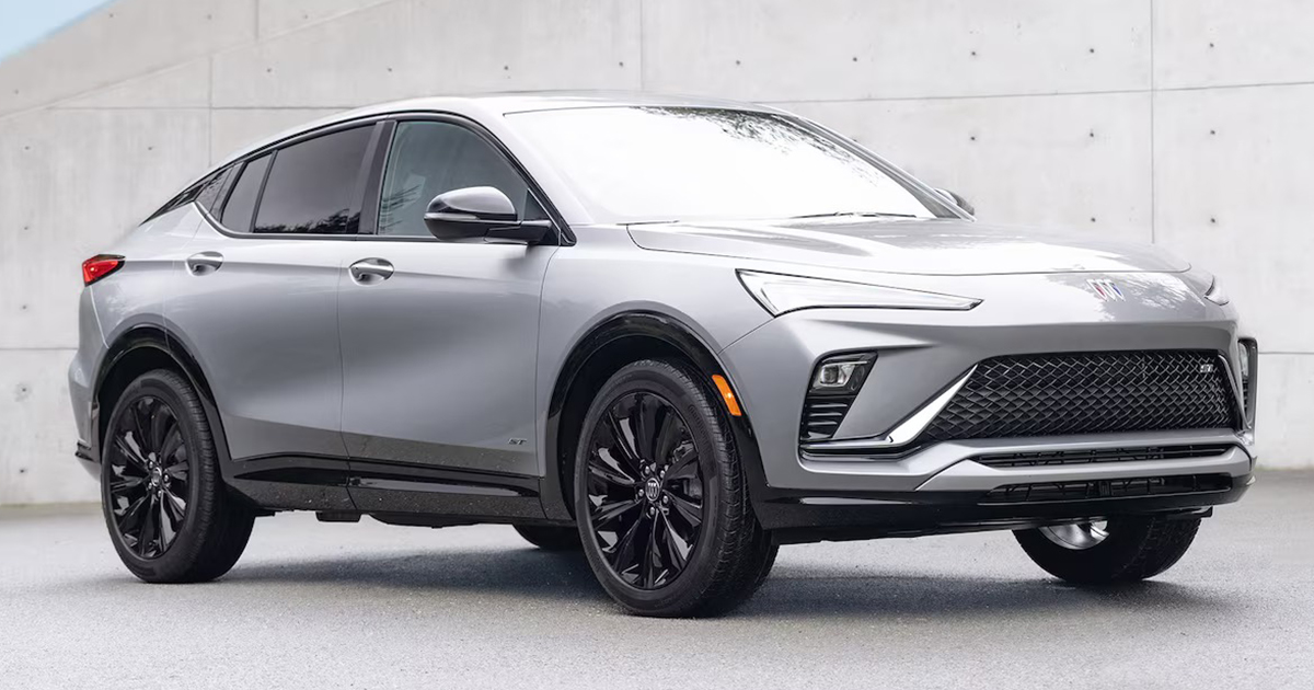 2025 Buick Envista compact SUV in silver exterior color showcasing modern design and black alloy wheels