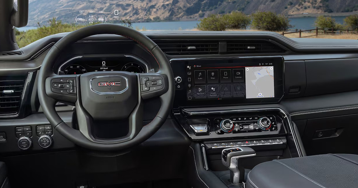 2025 GMC Sierra 1500 interior dashboard featuring infotainment system and modern truck technology