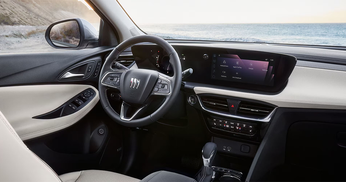 2026 Buick Encore GX interior dashboard featuring modern infotainment display and premium cabin technology