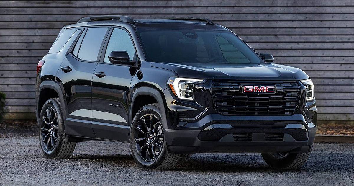 Black 2026 GMC Terrain compact SUV with updated design language and modern LED lighting