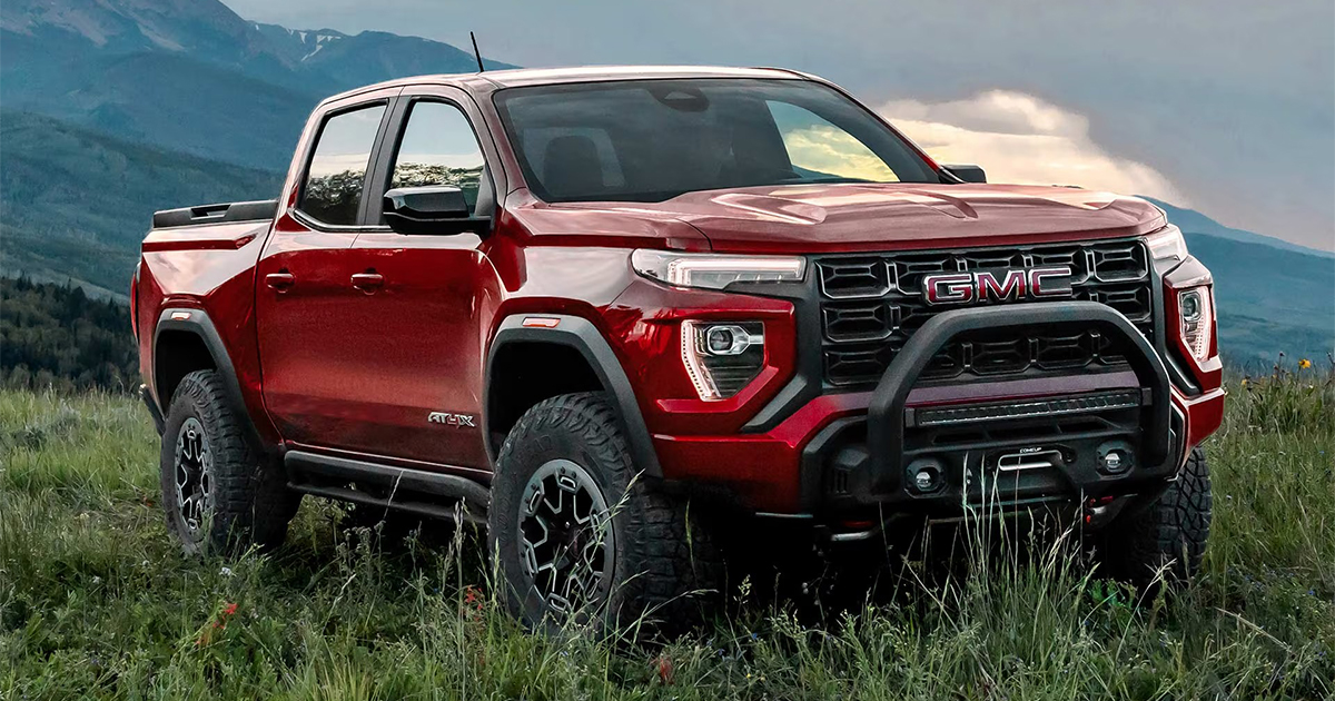 2025 GMC Canyon pickup truck in red highlighting exterior styling and truck capabilities