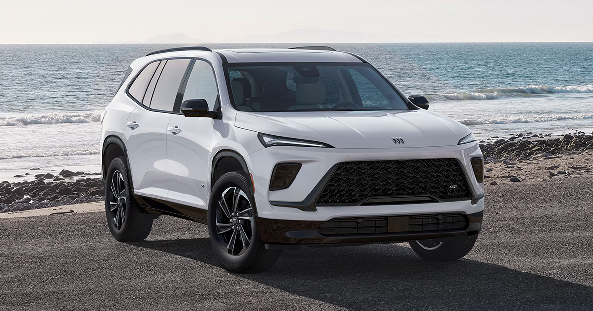 2026 Buick Enclave full-size SUV in white showcasing premium three-row family vehicle design