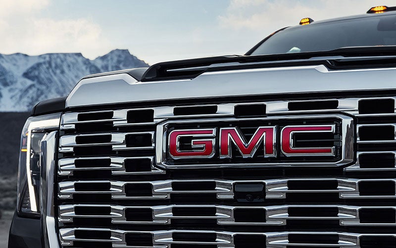 close up view of GMC car front logo